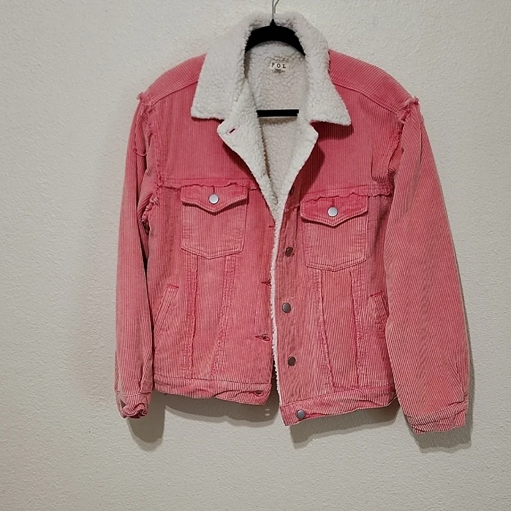 POL Pink and White Teddy Jacket with Sherpa Collar - Picture 1 of 15